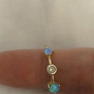 925 Sterling Silver Ring Blue Opal & CZ Accent Delicate Band Size 6